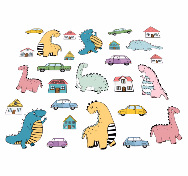 Vinyl teppe dyr fargerike dinosaurfigurer - Tenstickers