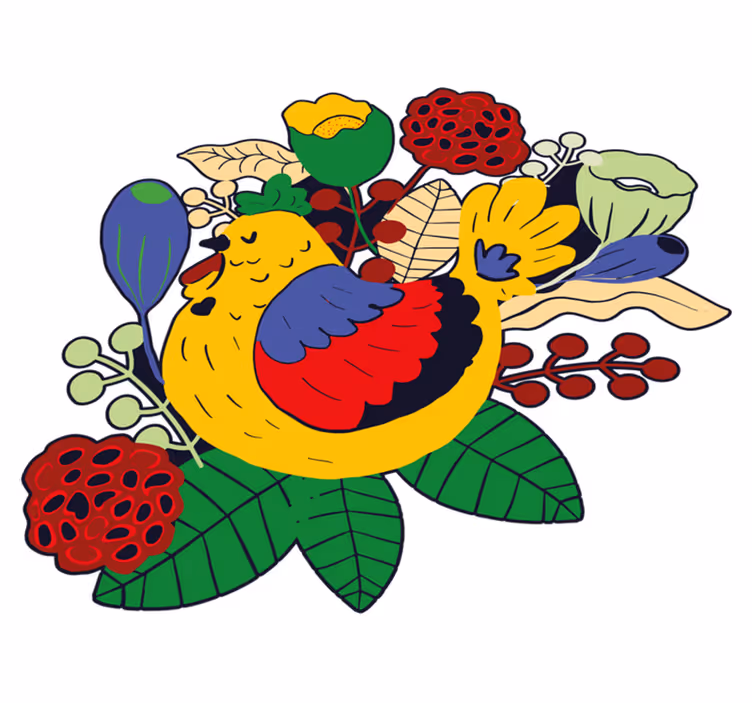 Vinyl teppe dyr fargerik fugl blomster - Tenstickers