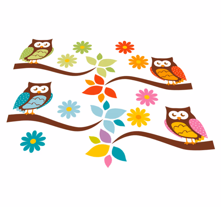 Vinyl teppe dyr fargerik ugle arrangement - Tenstickers