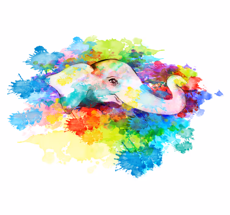 Vinyl teppe dyr fargerik elefant sprut - Tenstickers