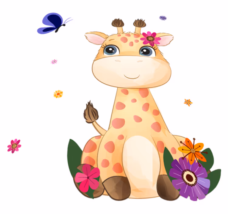 Vinyl teppe dyr villafrikansk jente med giraff - Tenstickers