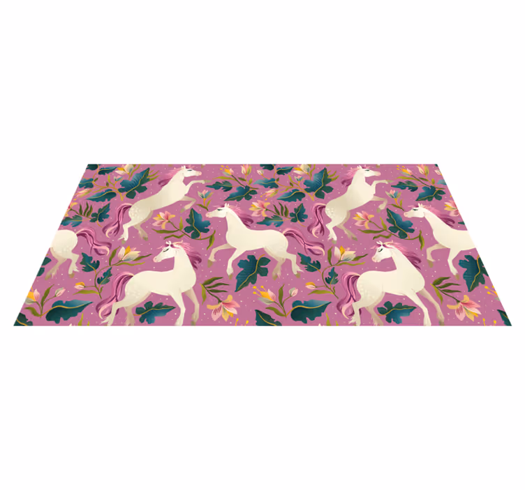 Vinyl teppe dyr med rosa og blomstrete hestemotiv - Tenstickers