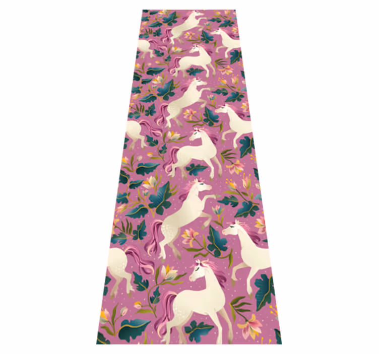 Vinyl teppe dyr rosa og blomstrete hestedesign - Tenstickers
