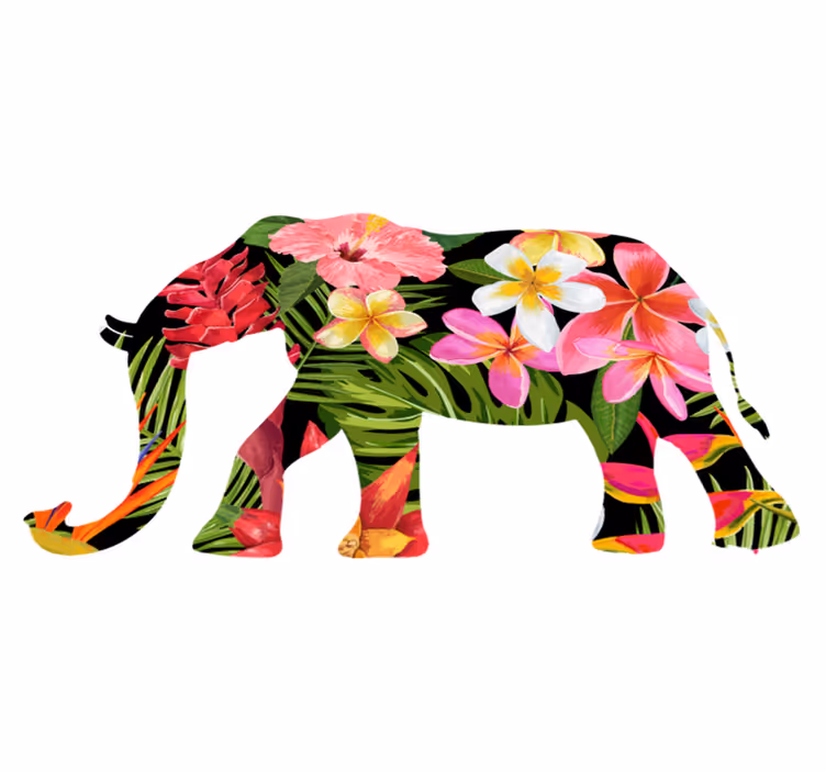 Vinyl teppe dyr floral elefant silhuett - Tenstickers