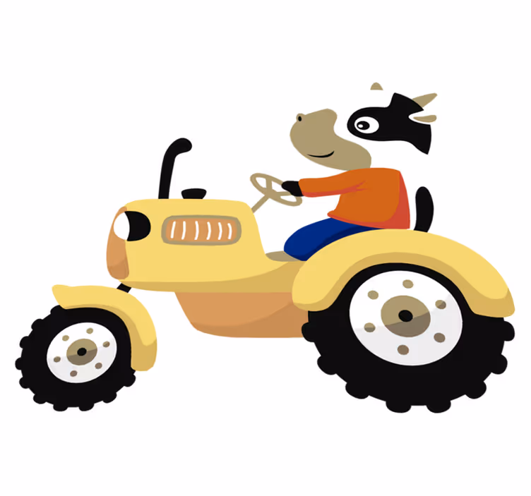 Vinyl teppe dyr ku på traktor - Tenstickers