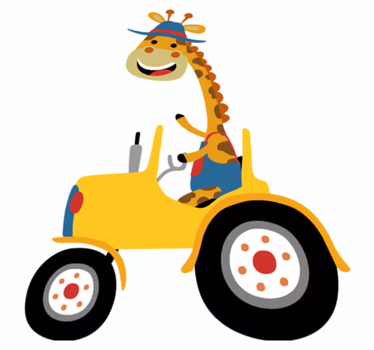Vinyl teppe dyr glad giraff traktor - Tenstickers
