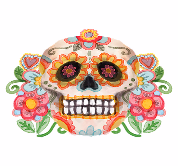 Halloween vinyl teppe aquarella blomsterhodeskalle - Tenstickers