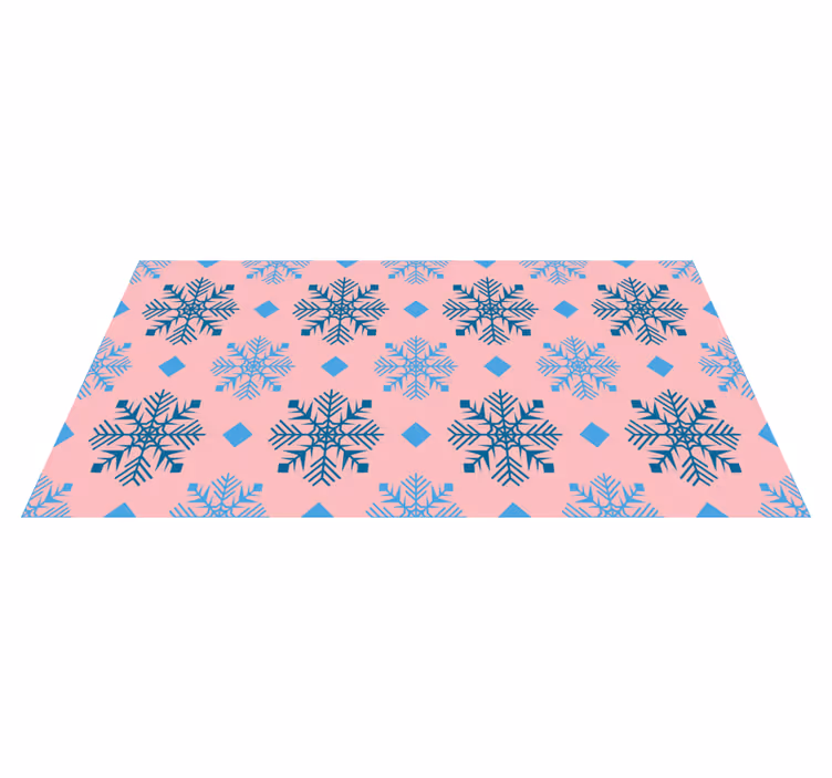 Jul vinyl teppe med rosa og blå snøfnugg mønster - Tenstickers