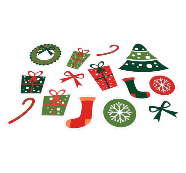 Jul vinyl teppe med klassiske juleelementer - Tenstickers