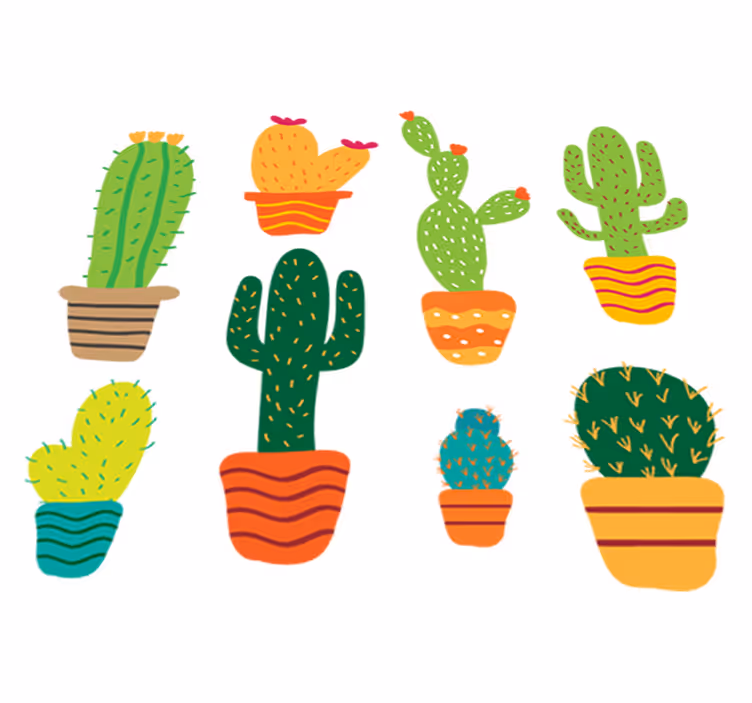 Fargerik kaktuspakke vinyl teppe blomster og planter - Tenstickers