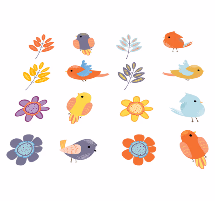 Vårfugler vinyl teppe blomster og planter - Tenstickers