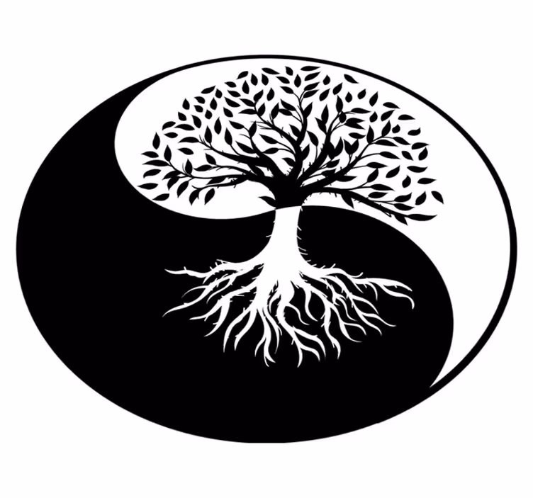 Vinyl teppe blomster og planter livets tre yin yang - Tenstickers