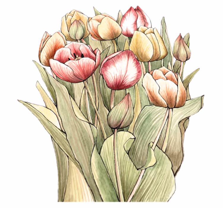 Vinyl teppe blomster og planter fargerik tulipanbukett - Tenstickers