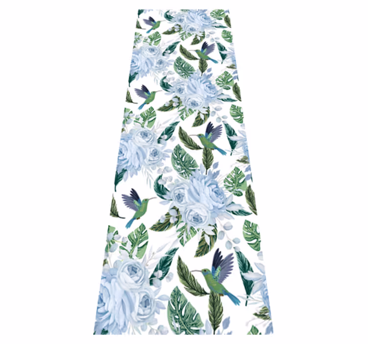 Blå hageblomster med fugler vinyl teppe blomster og planter - Tenstickers