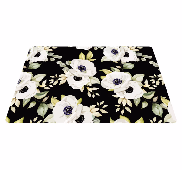 Elegant svart stil vinyl teppe blomster og planter - Tenstickers