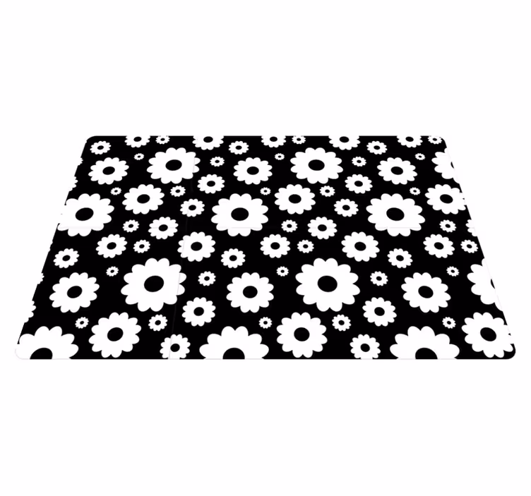 Hvite og svarte tusenfryd vinyl teppe blomster og planter - Tenstickers