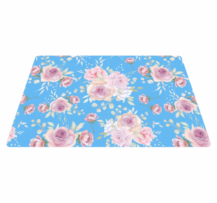Vinyl teppe blomster og planter roser på blå bakgrunn - Tenstickers