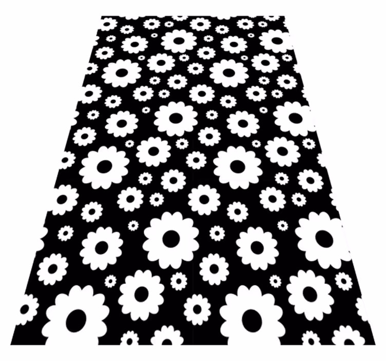 Vinyl teppe blomster og planter svarte og hvite tusenfryd - Tenstickers