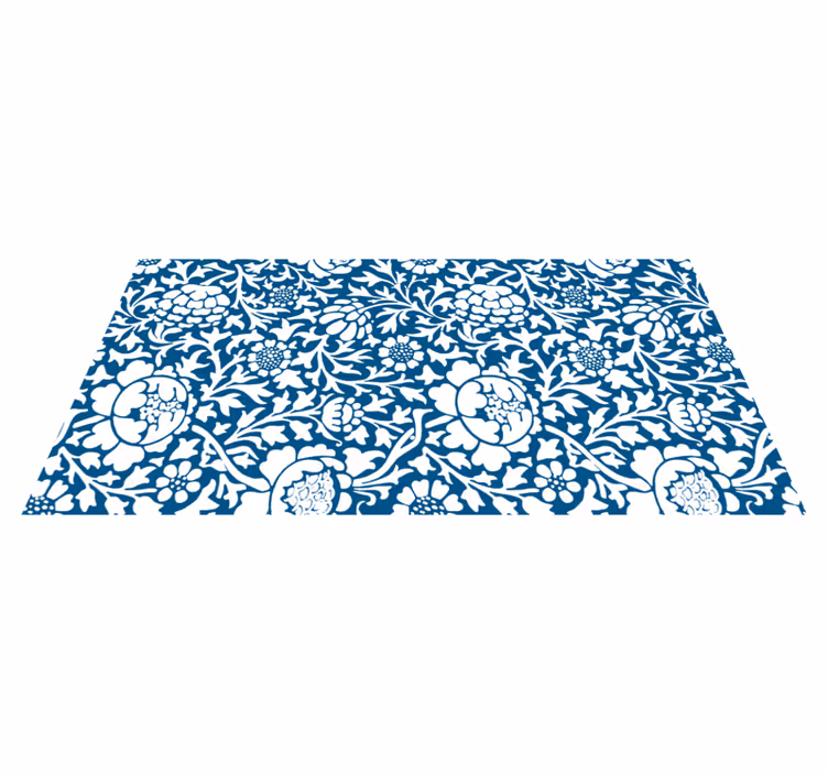 Marineblå flora vinyl teppe blomster og planter - Tenstickers