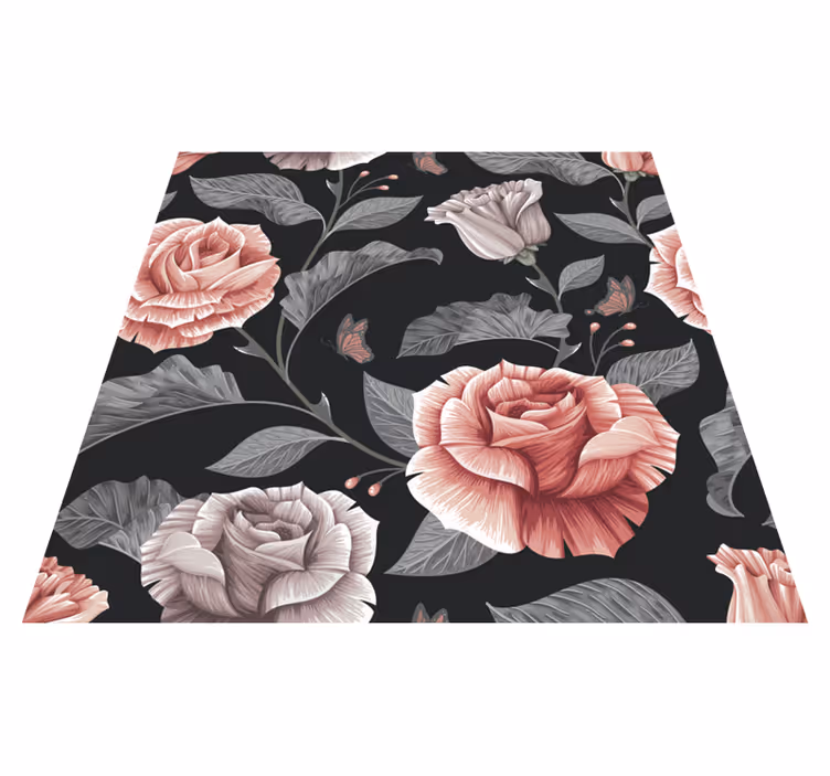 Vinyl teppe blomster og planter rosemønster - Tenstickers