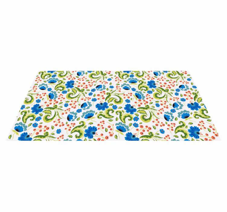 Vinyl teppe blomster og planter grønn og blå - Tenstickers