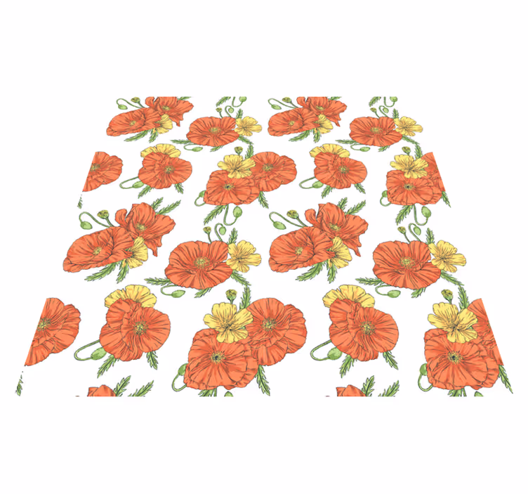 Vinyl teppe blomster og planter valmueblomster hvit bakgrunn - Tenstickers