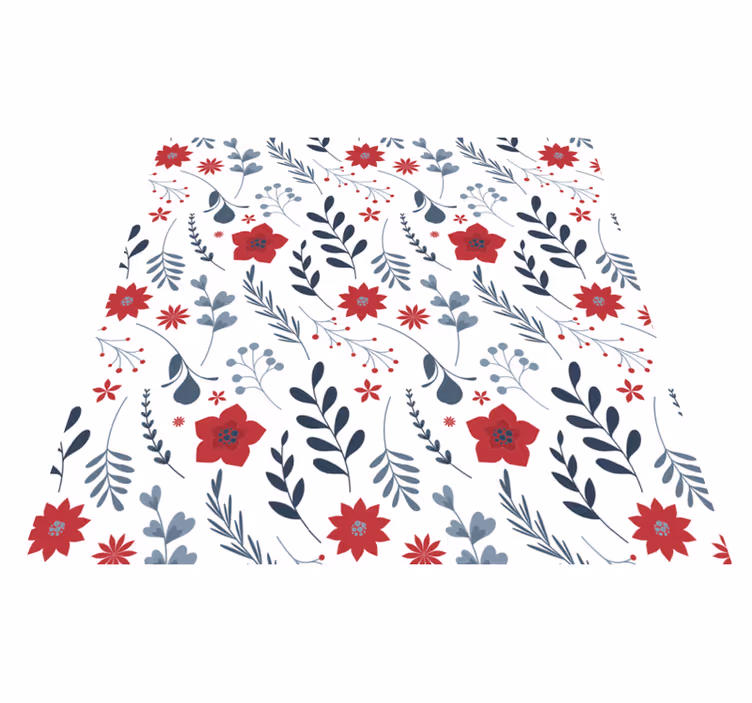 Hvit og rød blomsterdesign vinyl teppe blomster og planter - Tenstickers