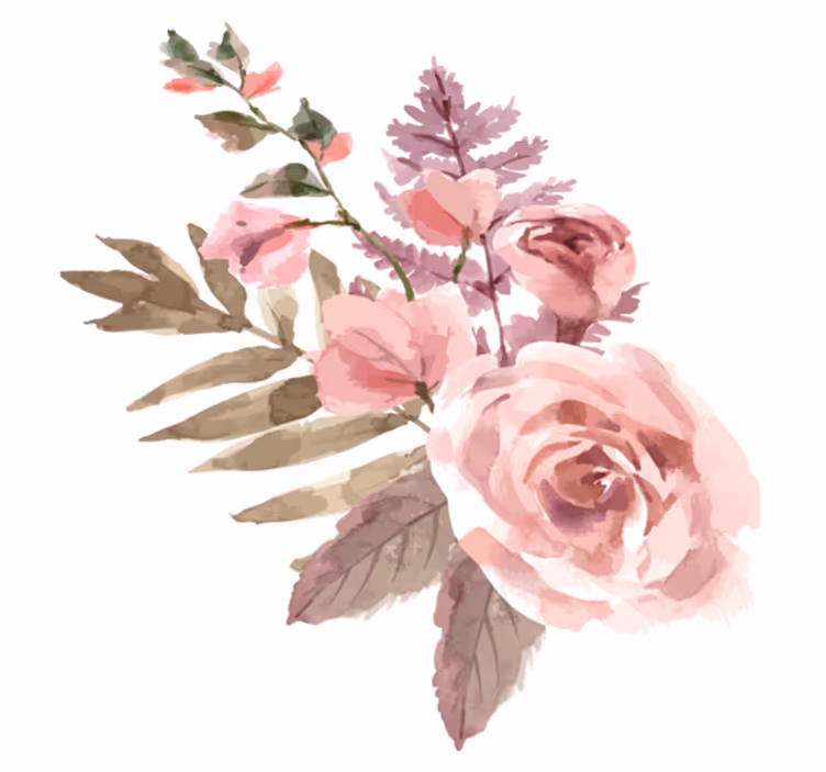 Akvarellkomposisjon vinyl teppe blomster og planter - Tenstickers