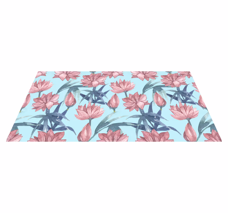 Blå akvarell vinyl teppe blomster og planter - Tenstickers