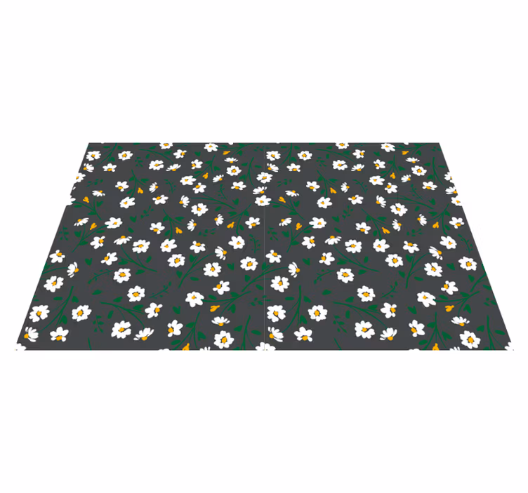 Vinyl teppe blomster og planter prestekrager grå bakgrunn - Tenstickers