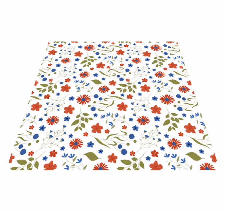 Blå og røde hage mønstre vinyl teppe blomster og planter - Tenstickers