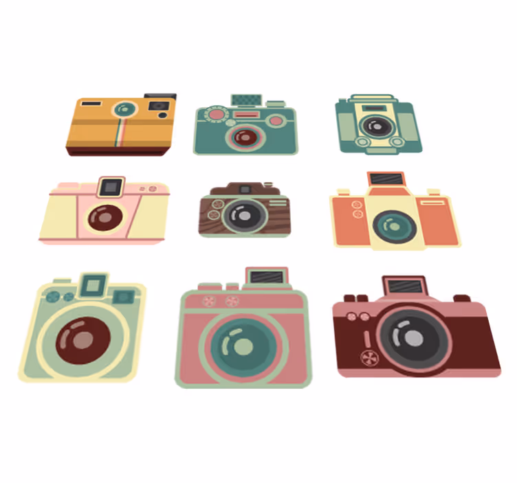 Vinyl teppe spiserom vintage kameraer - Tenstickers