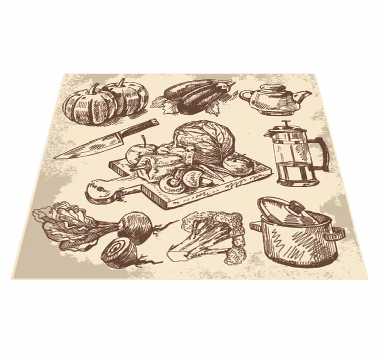 Vintage illustrasjon vinyl teppe kjøkken - Tenstickers