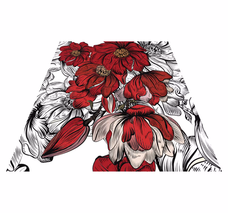Røde og hvite blomster vinyl teppe spiserom - Tenstickers