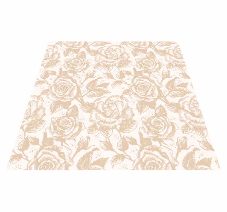Vinyl teppe spiserom beige vintage roser - Tenstickers