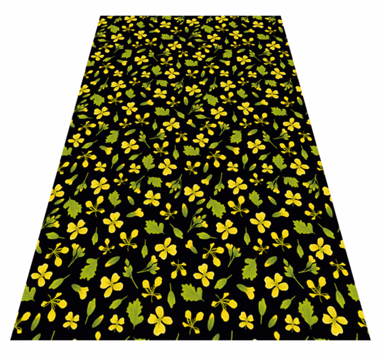 Svart bakgrunn med gult vinyl teppe blomster og planter - Tenstickers