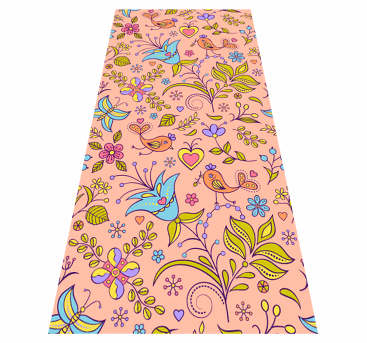 Vinyl teppe blomster og planter med fugler og sommerfugler - Tenstickers