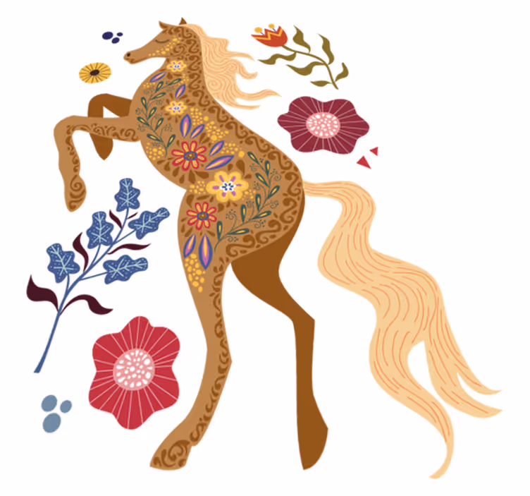 Vinyl teppe blomster og planter hesteillustrasjon - Tenstickers