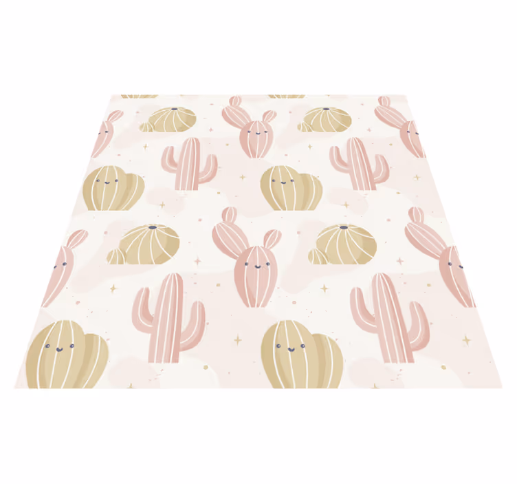 Søtt kaktusmønster vinyl teppe blomster og planter - Tenstickers