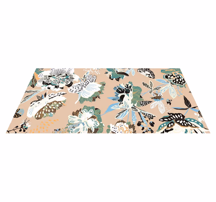 Vinyl teppe stue nøytral beige blomster - Tenstickers