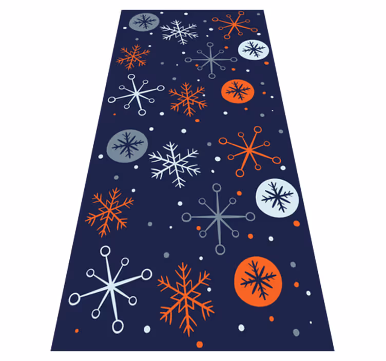 Blå og oransje snøfnugg jul vinyl teppe - Tenstickers