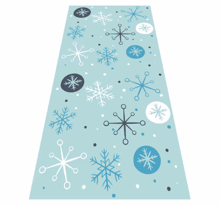 Jul vinyl teppe dekorative blå og hvite snøfnugg - Tenstickers