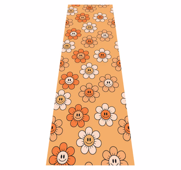 Vinyl teppe soverom med orange nyanser og smilende fjes - Tenstickers