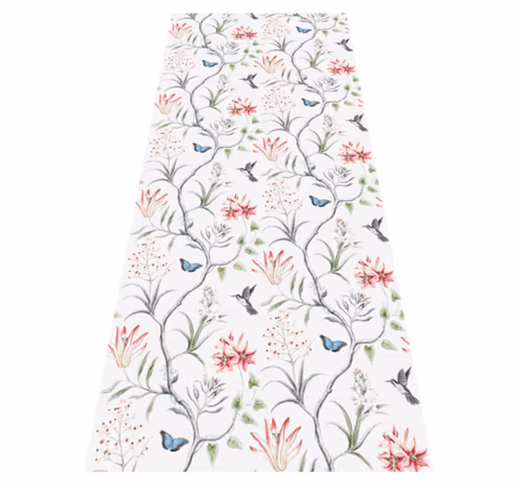 Fugl og sommerfugl blomstergreiner vinyl teppe soverom - Tenstickers