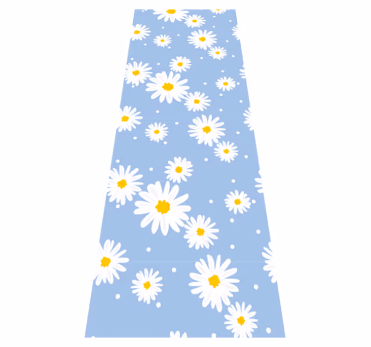 Hvite blomster med blå bakgrunn vinyl teppe soverom - Tenstickers
