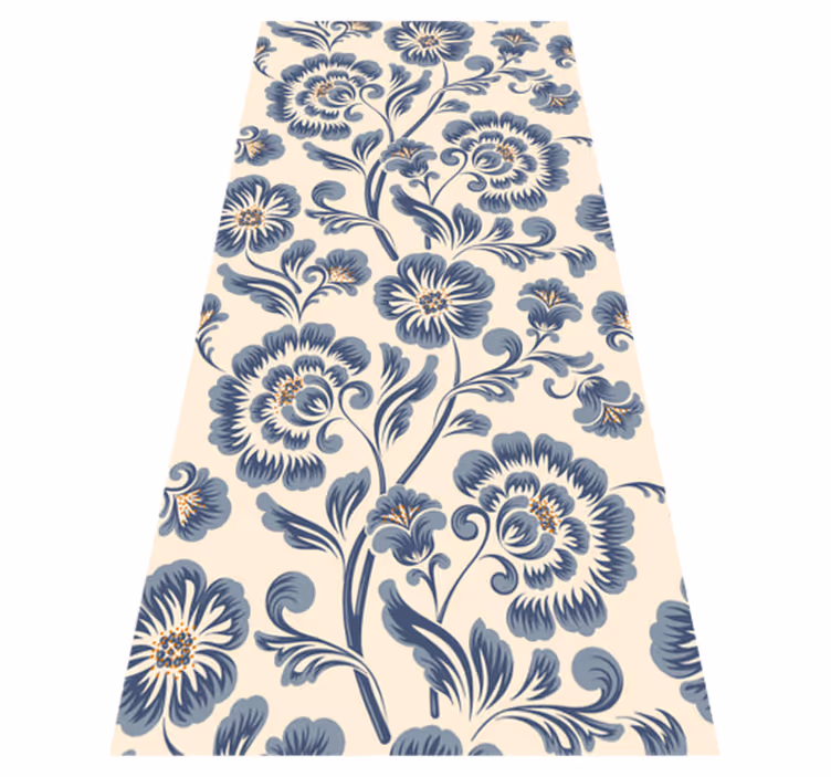 Blomstret blå vintage stil vinyl teppe soverom - Tenstickers
