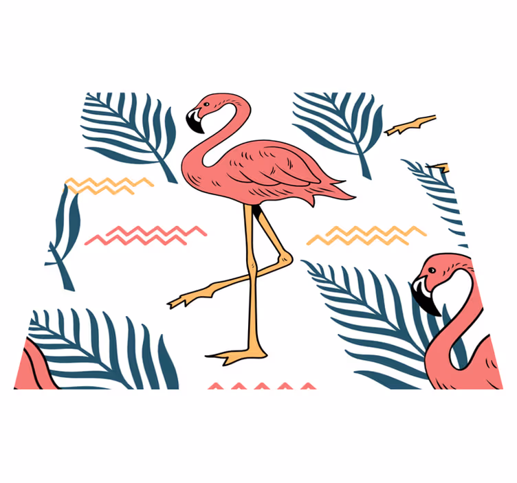 Vinyl teppe soverom tropiske blader med flamingoer - Tenstickers
