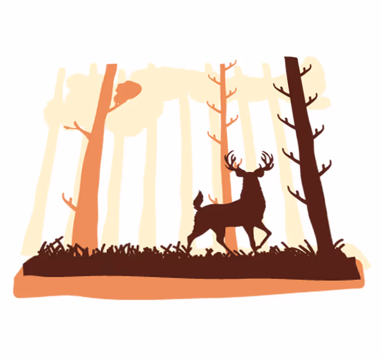 Vinyl teppe natur brunt skog og hjort - Tenstickers
