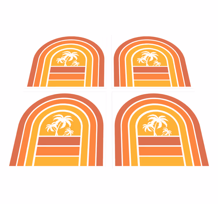 Vinyl teppe natur retro solnedgang og palmer - Tenstickers