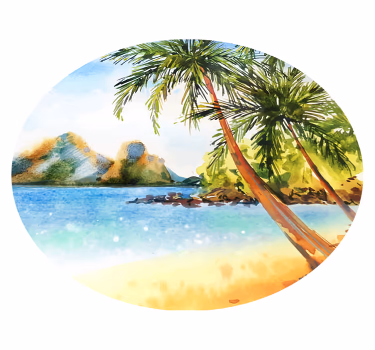 Vinyl teppe natur tropisk palmestrand - Tenstickers